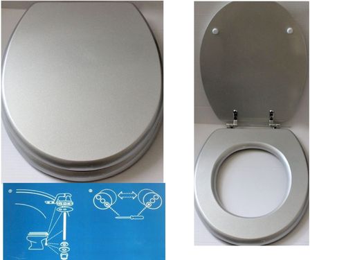 Wc-Sitz Toilettenbrille-Klositz Wc-Deckel Toilettensitz-MDF-silber-grau